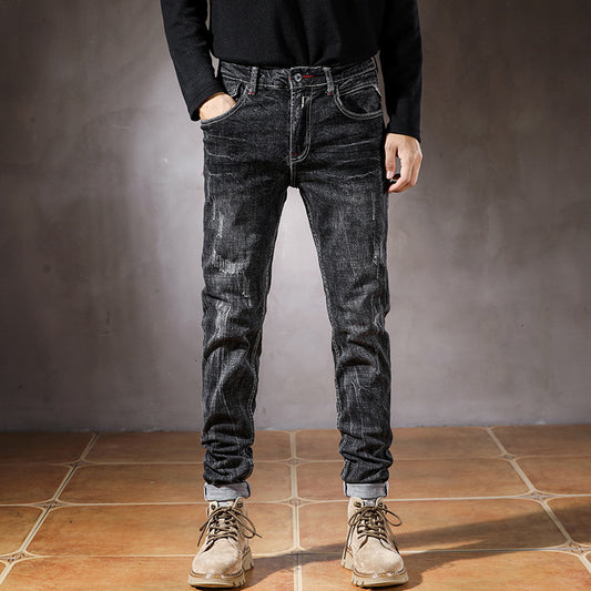 Black Ripped Long Jeans Male
