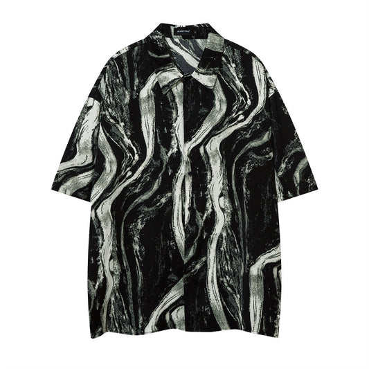 Tie-dyed Contrast Color Design Short-sleeved Shirt